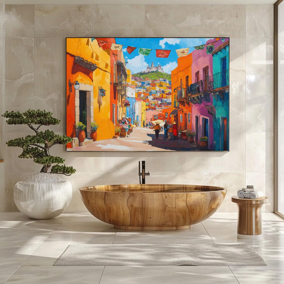 Colorful Mexican Colonial Street With Papel Picado Banners Poster - Image 3