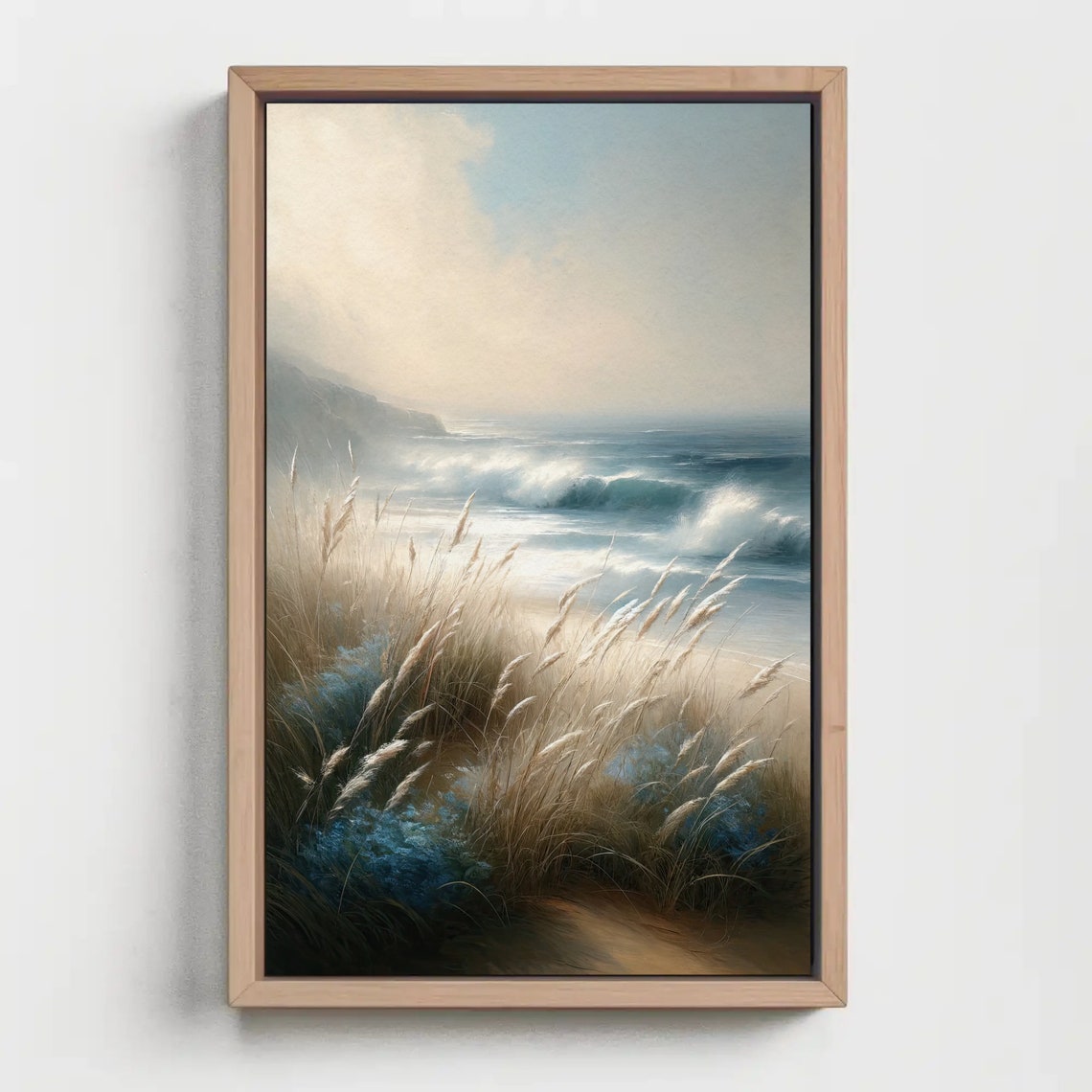Ocean Waves Beach Grass Coastal Seaside Art Painting Wall Poster - Image 2
