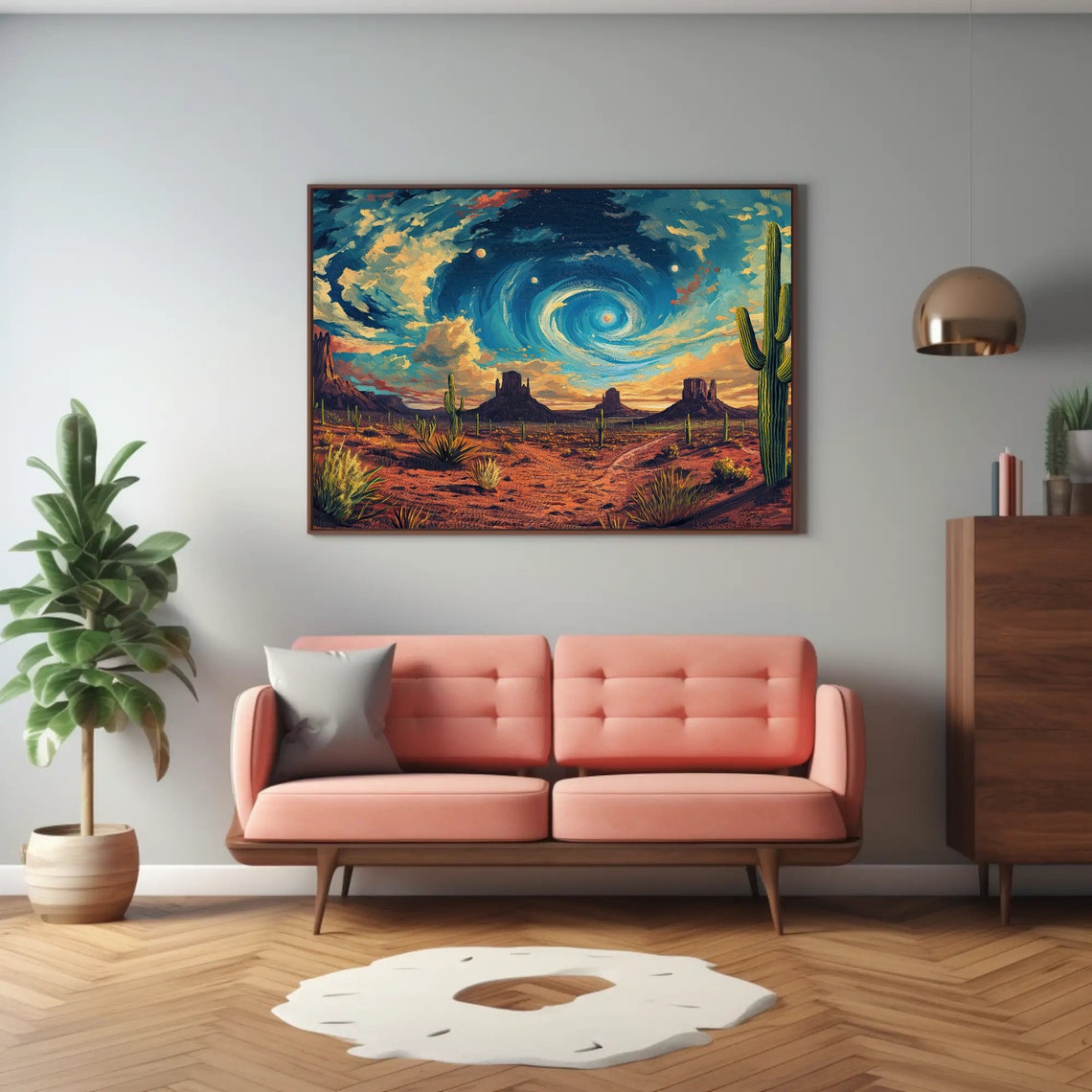 Starry Night Desert Cacti Saguaro Monuments Landscape Poster - Image 2