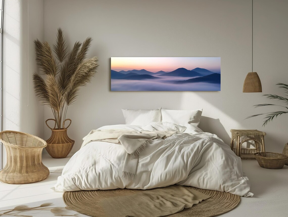 Panoramic Foggy Mountain Valley At Sunrise Over The Peaks Poster - Image 2