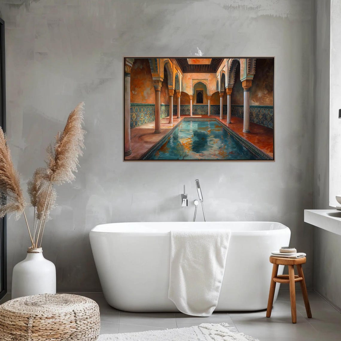 Moroccan Bath House Courtyard Wall Art Moroccan Painting Horizontal Wall Art Moroccan Home Decor Islamic Architecture Print - Image 5