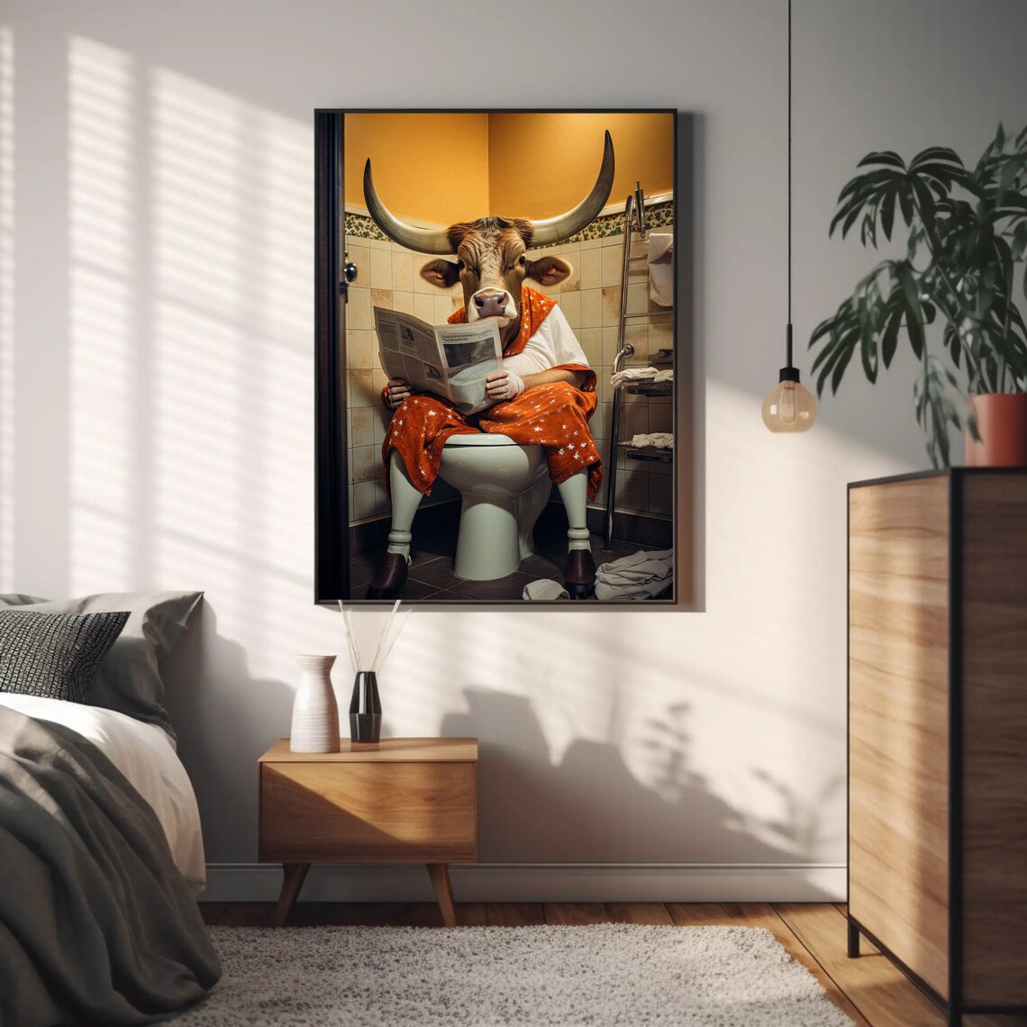 Texas Long Horn Cow Toilet Humor Bathroom Wall Art Print - Image 4
