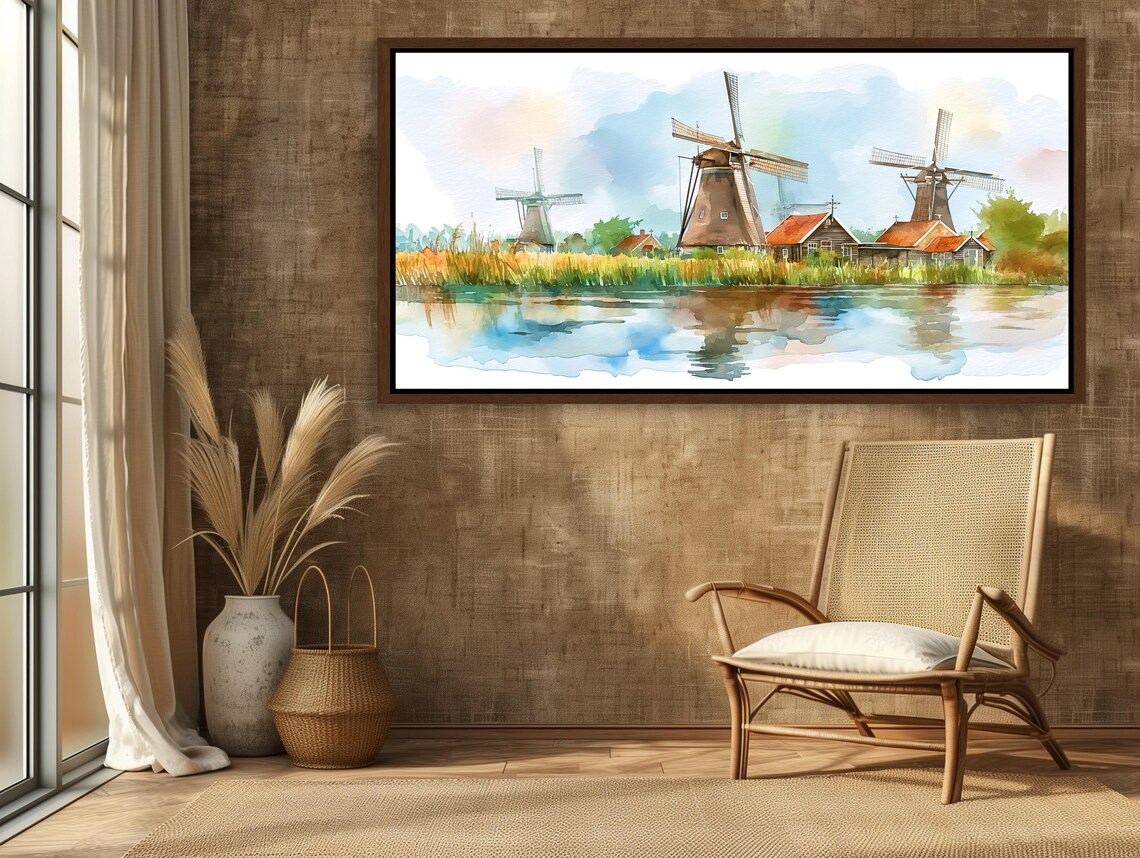Dutch Countryside Windmills, Netherlands Landscape Print - Image 4