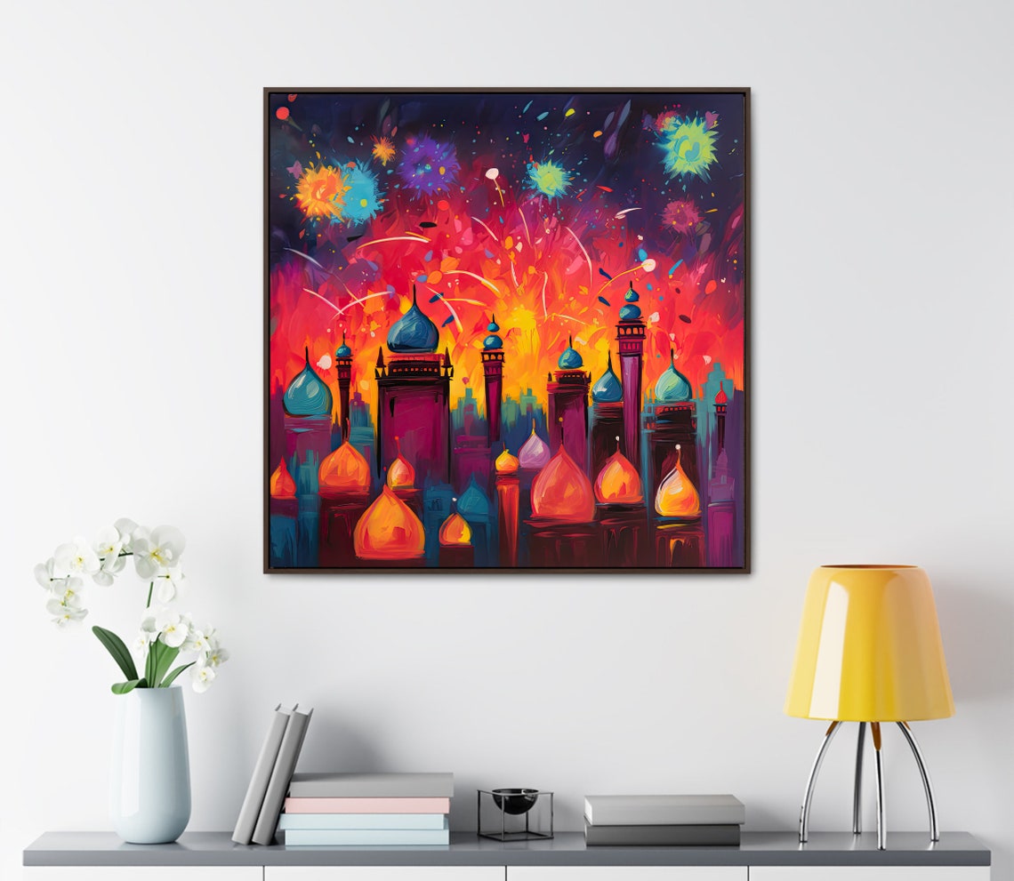 Diwali Fireworks Over Indian City Abstract Festival Decor Print - Image 3