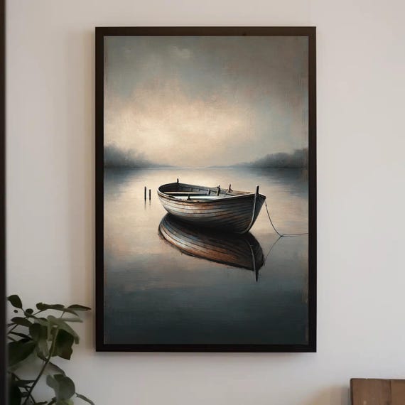 Boat Painting Nautical Art Print, Cabin Style Lake House Decor