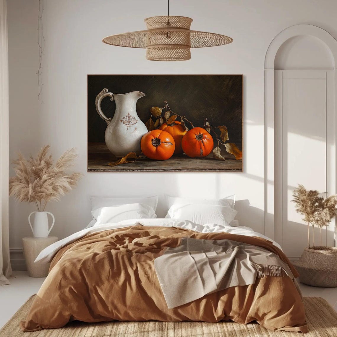 Persimmons with Antique Porcelain Jug Classic Still Life Fruit Poster - Image 3