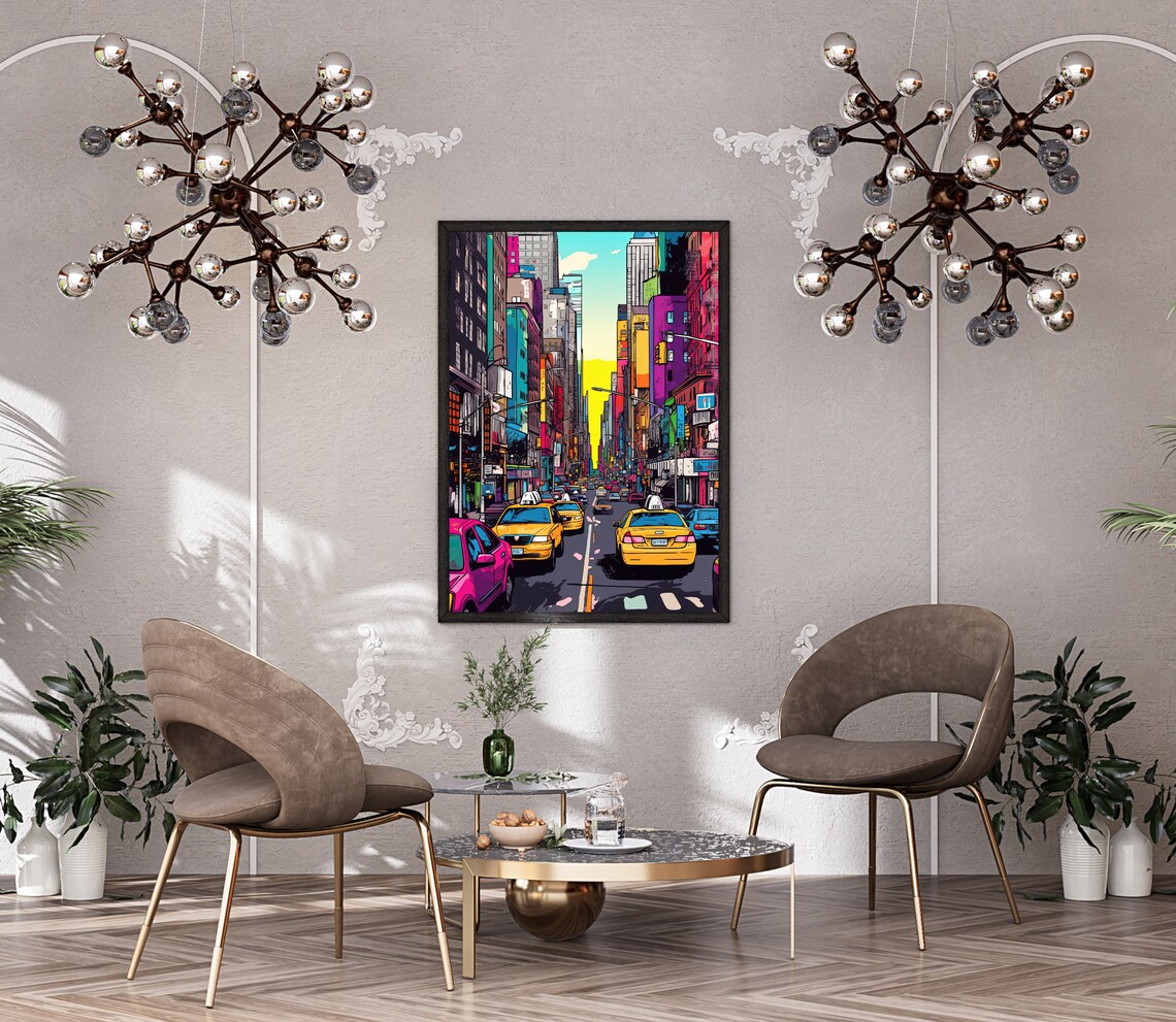 New York Yellow Taxis on a Busy City Street Colourful Pop Poster - Image 4