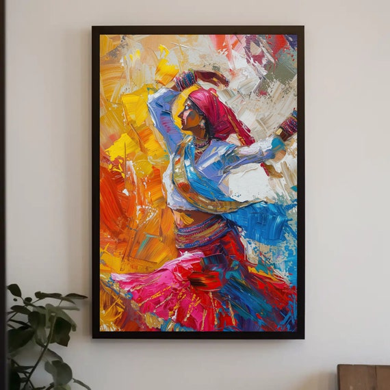 Indian Woman Folk Dance Wall Art Indian Decor Framed Print Colorful Artwork Indian Gift Ideas Ready To Hang