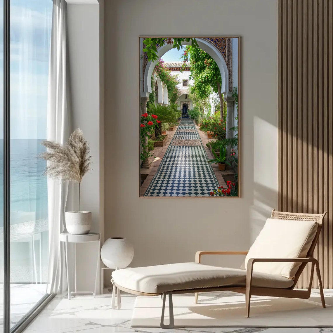 Moroccan Courtyard Garden Arched Tiled Path Photo Art Poster - Image 4