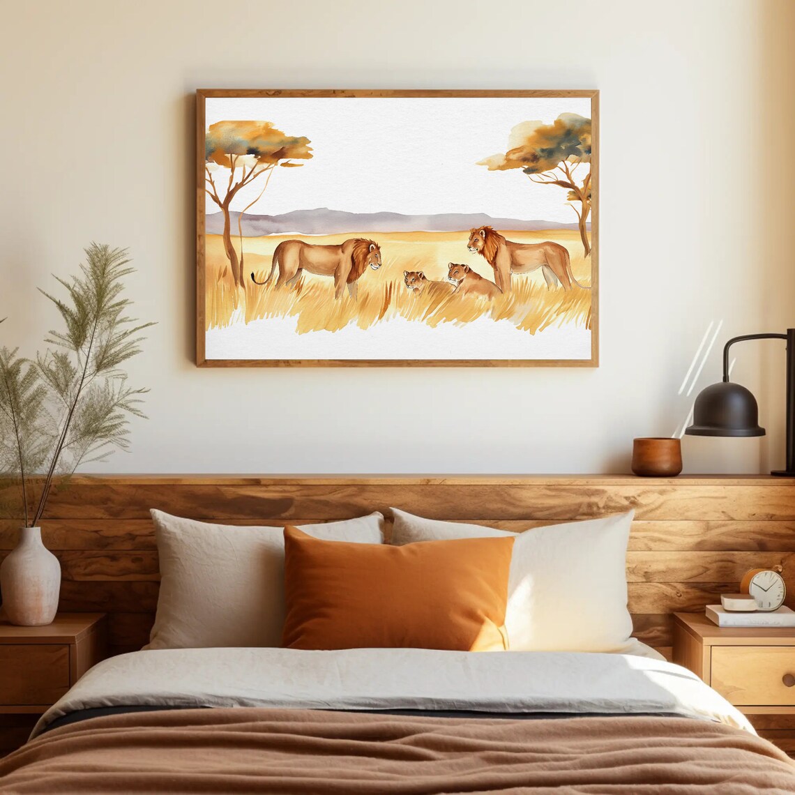 Lion Pride Resting on African Savanna Watercolor Wildlife Poster - Image 3