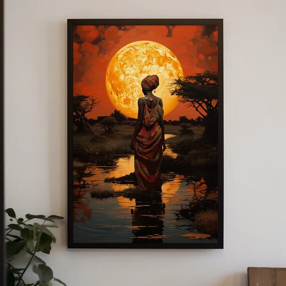Retro African Landscape Decor African Woman Art Black Art Retro Black Art Africa Retro Style Wall Art Poster Ready To Hang