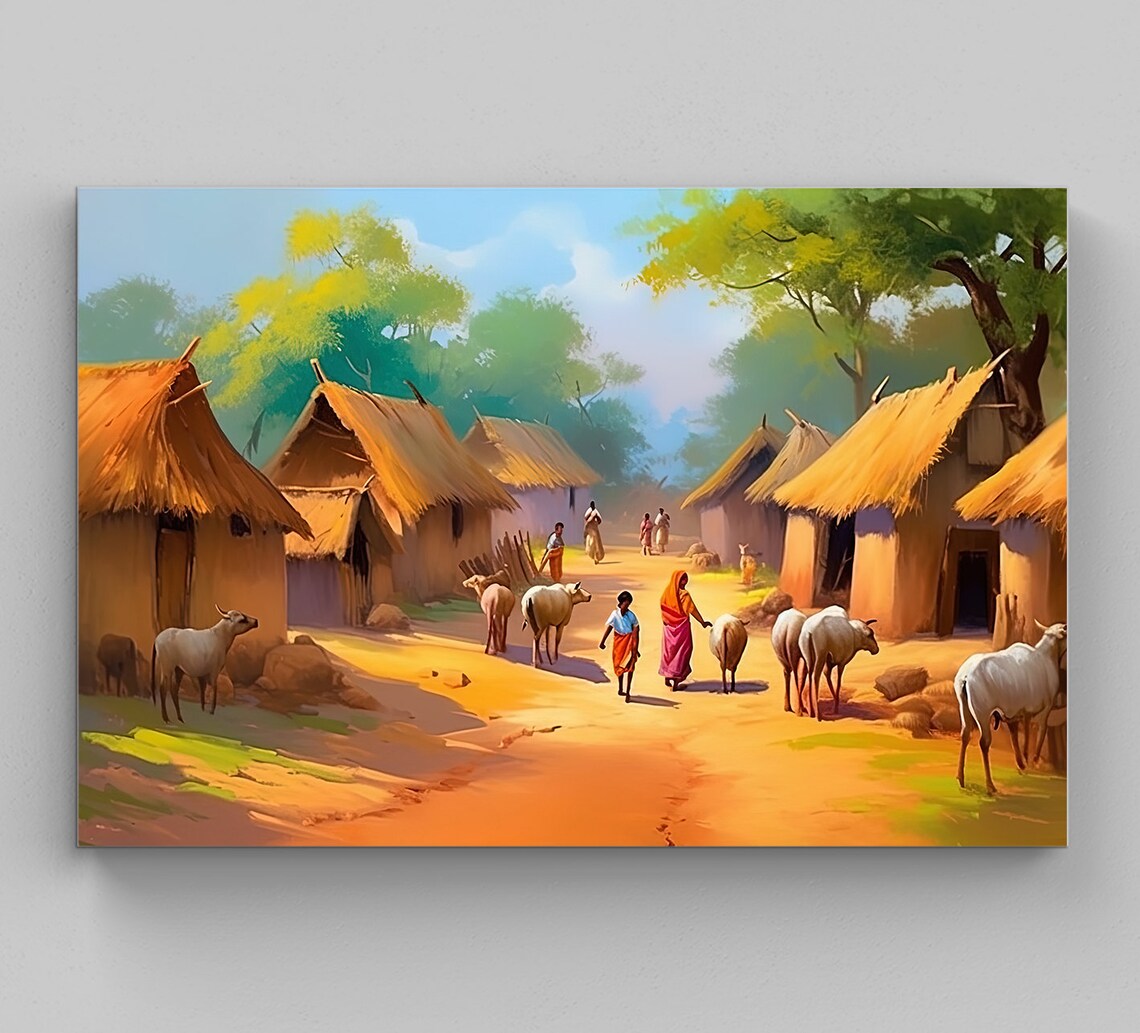 Indian Village Landscape, South Asian Art Print