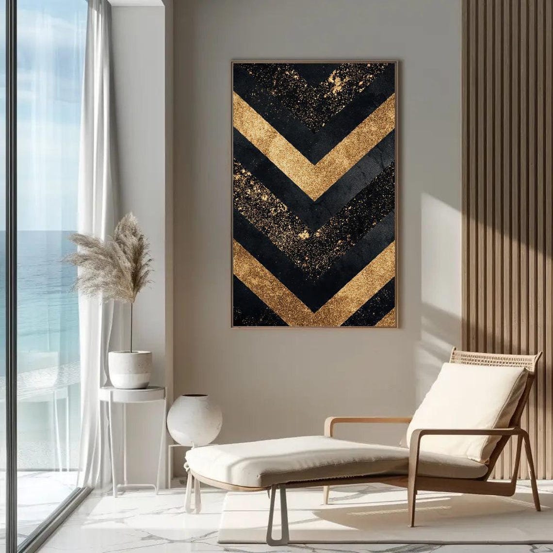 Black And Gold Chevron Geometric Abstract Luxury Wall Poster - Image 5