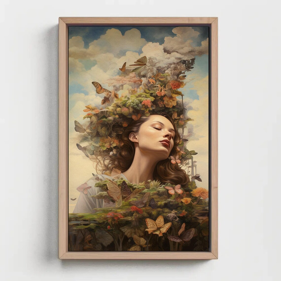 Dreamy Woman with Butterflies and Flowers Rising from Her Hair Poster - Image 5