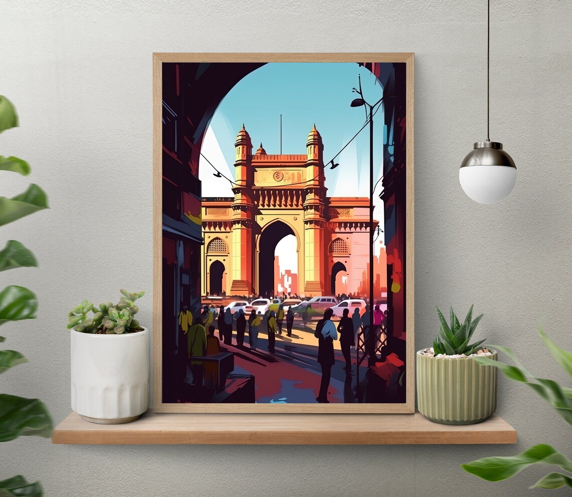 Gateway Of India Print Busy Mumbai Painting Bombay Wall Art Indian Decor Indian Painting Indian Home Decor India Art Indian Print - Image 4