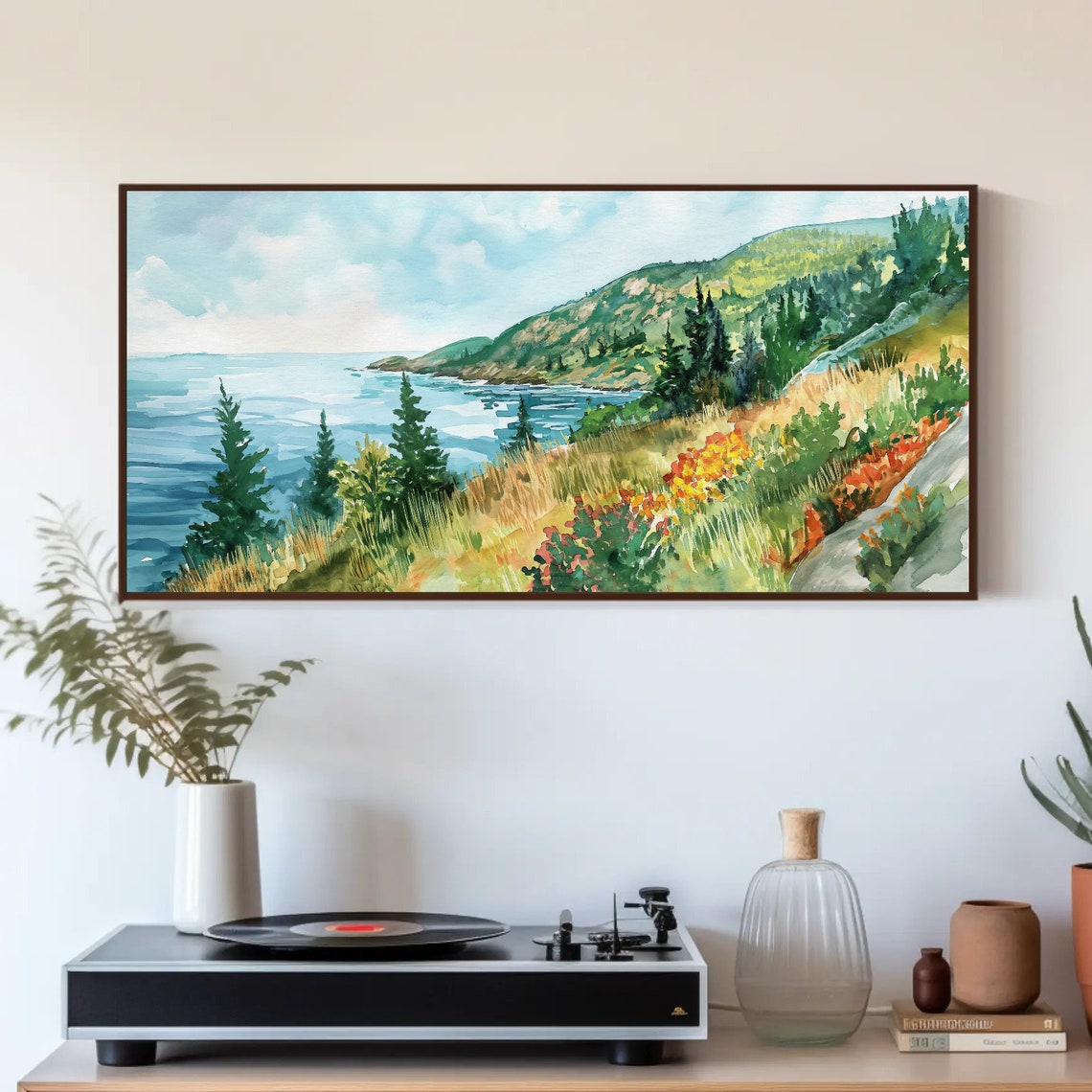 Acadia National Park Rocky Coastline Watercolor Landscape Poster
