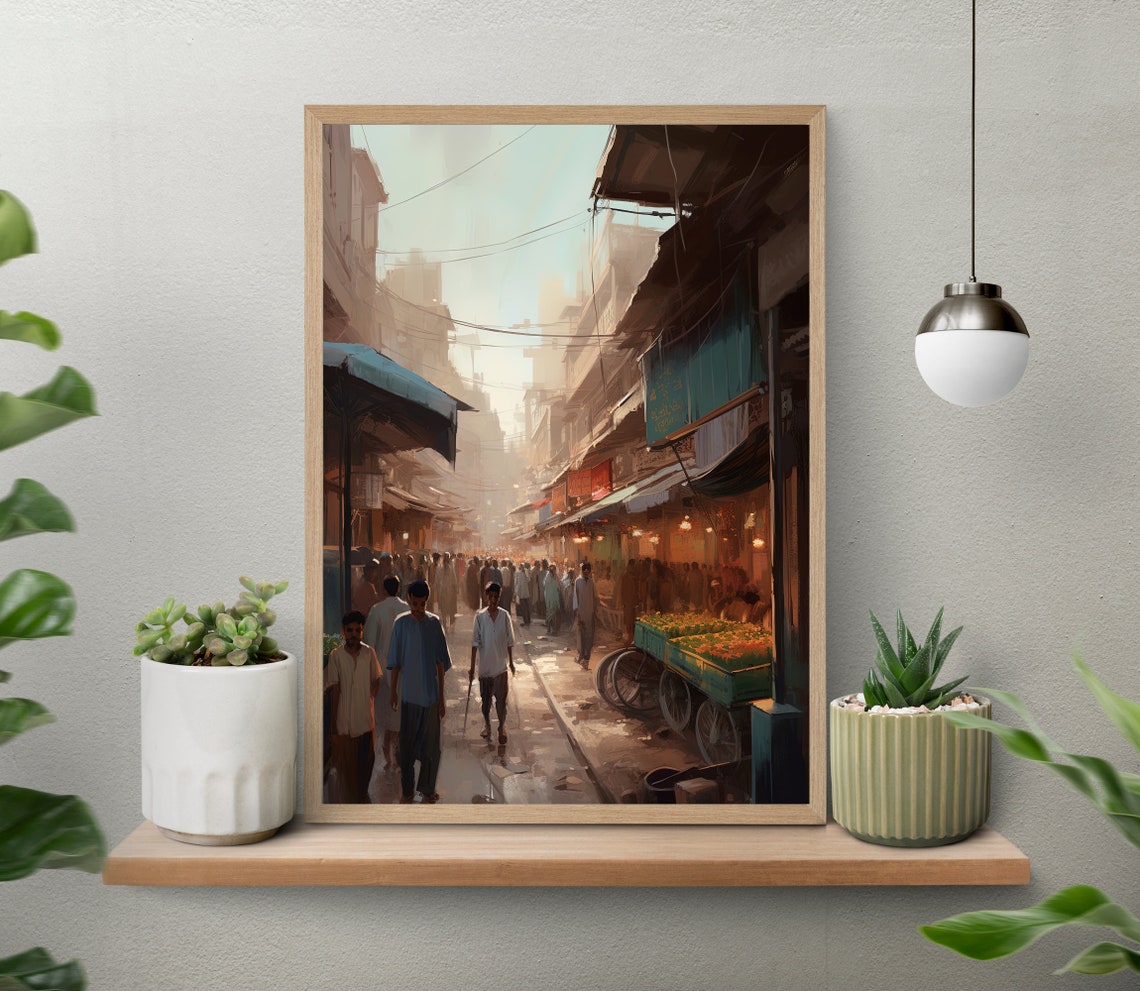Chaotic Market Of Pakistan Scenery Art Lahore Painting Pakistan Wall Art Pakistani Decor Pakistani Painting Pakistani Home Decor - Image 4