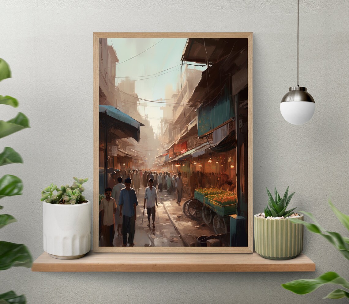 Lahore Busy Market Street Morning Haze Pakistan Street Art Poster - Image 4