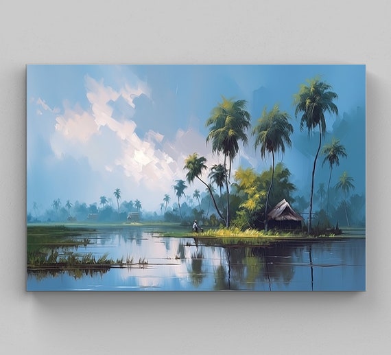 Kerala Landscape Painting Kerala Backwaters Art South Indian Scenery Print South Indian Artwork South Indian Print Indian Home Decor