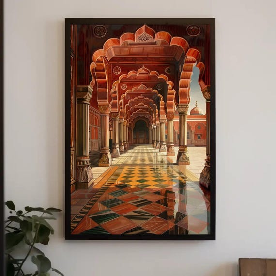 Indian Royal Durbar Hall Print Indian Illustration Art Traditional Indian Palace Decor Mughal Durbar Scene Ready To Hang