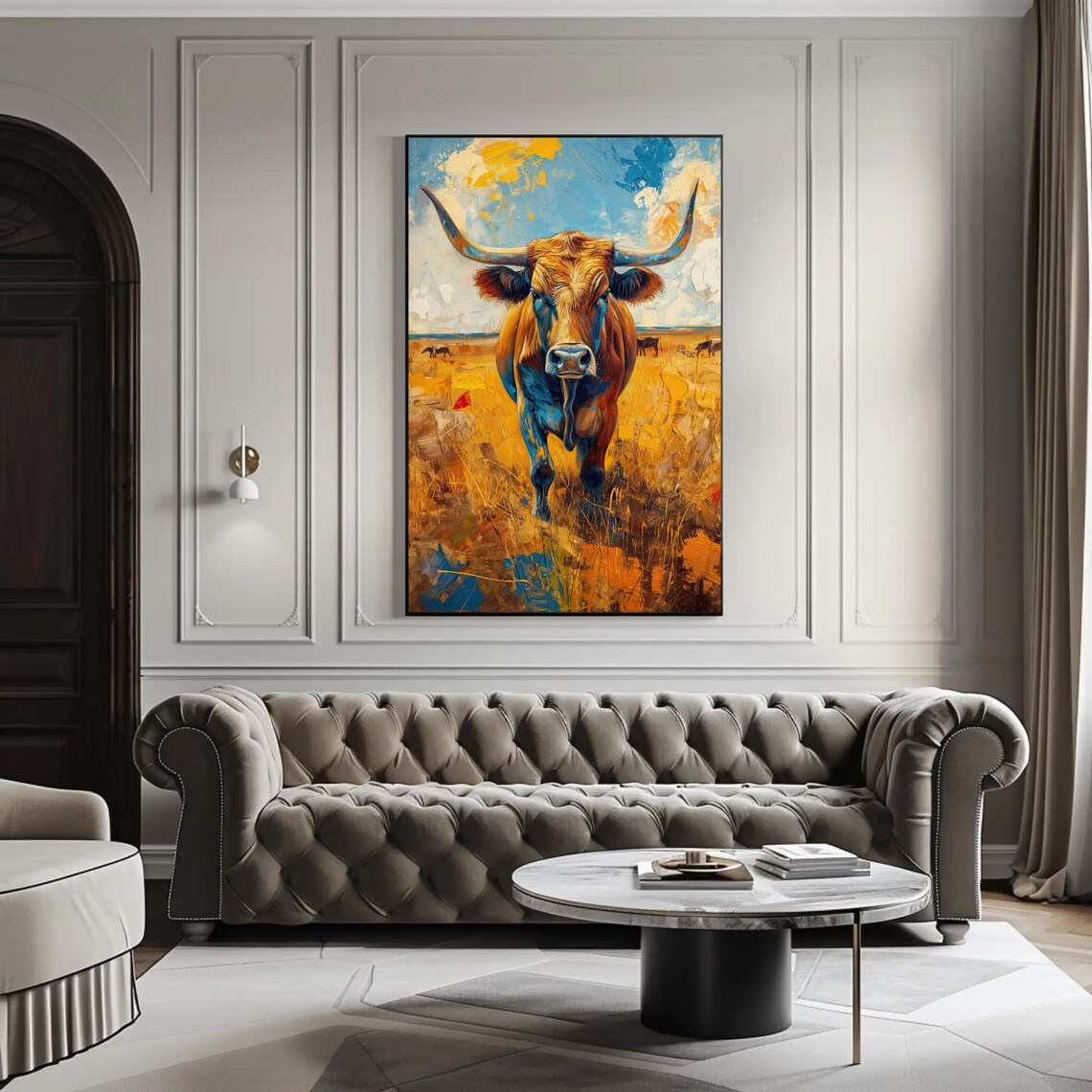 Majestic Texas Longhorn Standing In A Golden Prairie Field Poster - Image 3