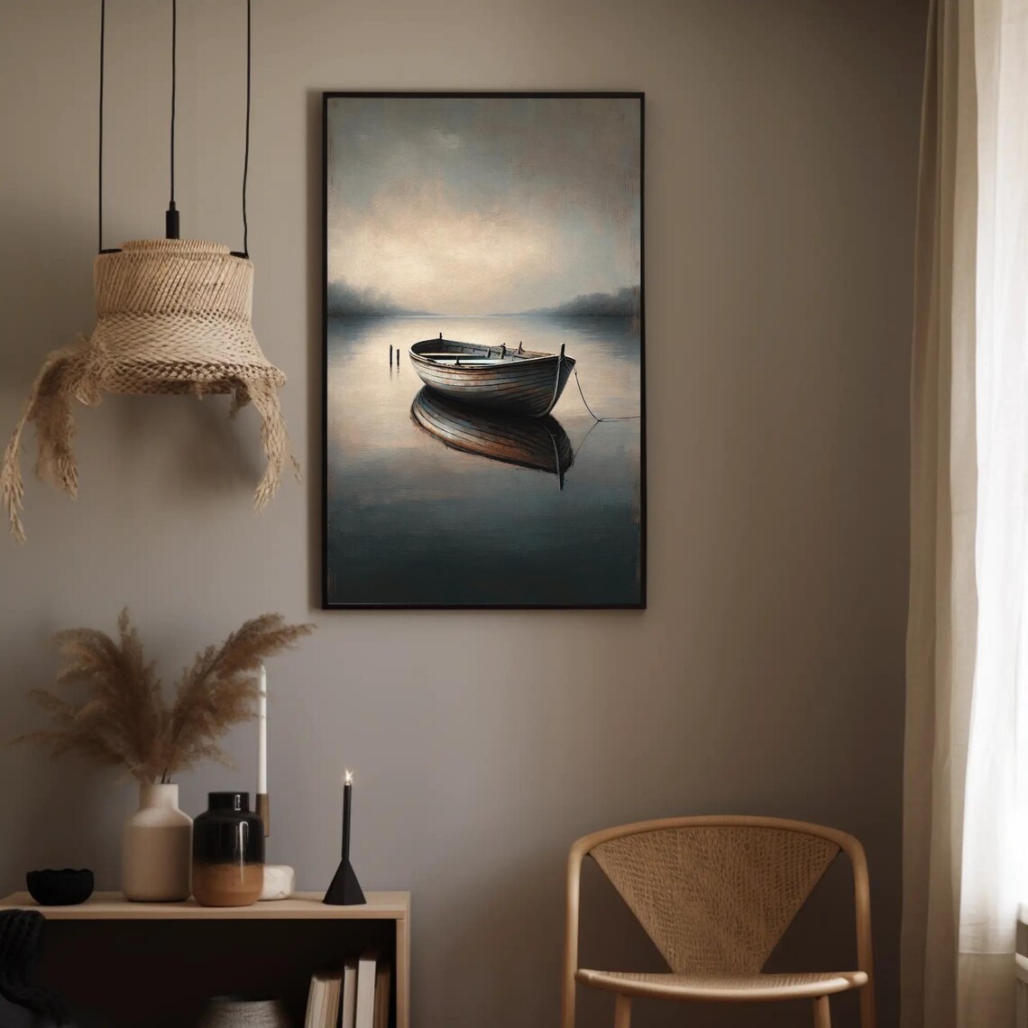 Boat Painting Nautical Art Print, Cabin Style Lake House Decor - Image 5