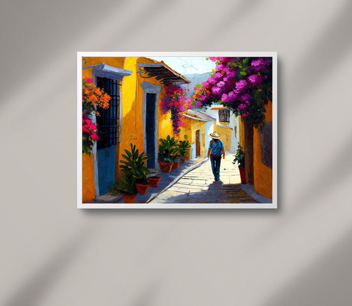 Oaxaca Mexico Sunny Street Bougainvillea Alley Market Scene Poster - Image 3