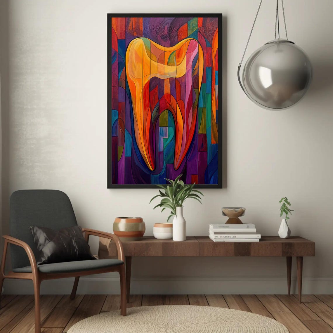 Abstract Tooth Rainbow Stained Glass Style Dental Clinic Office Poster - Image 2