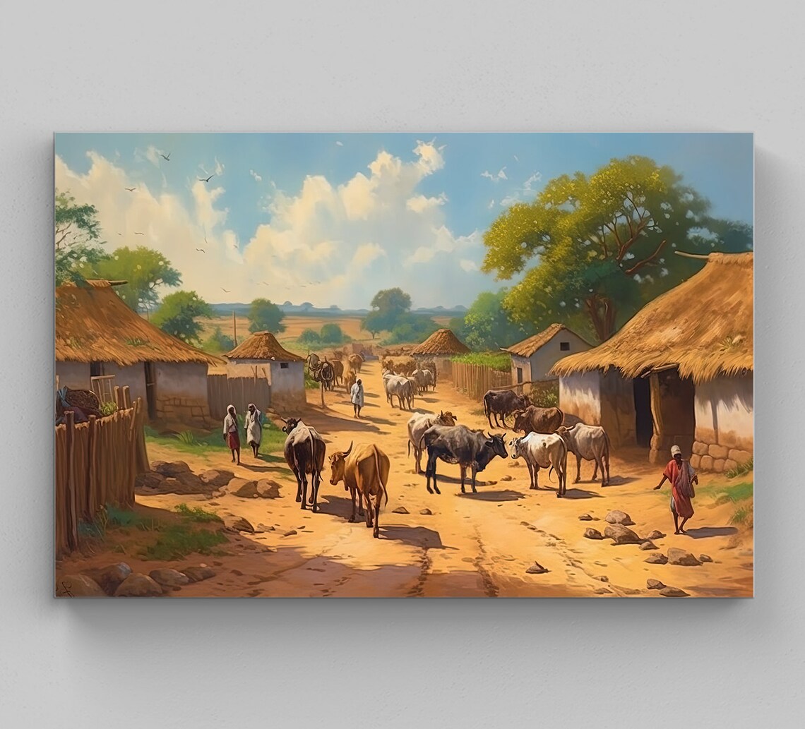 Indian Rural Scene Art Print, Village Scene