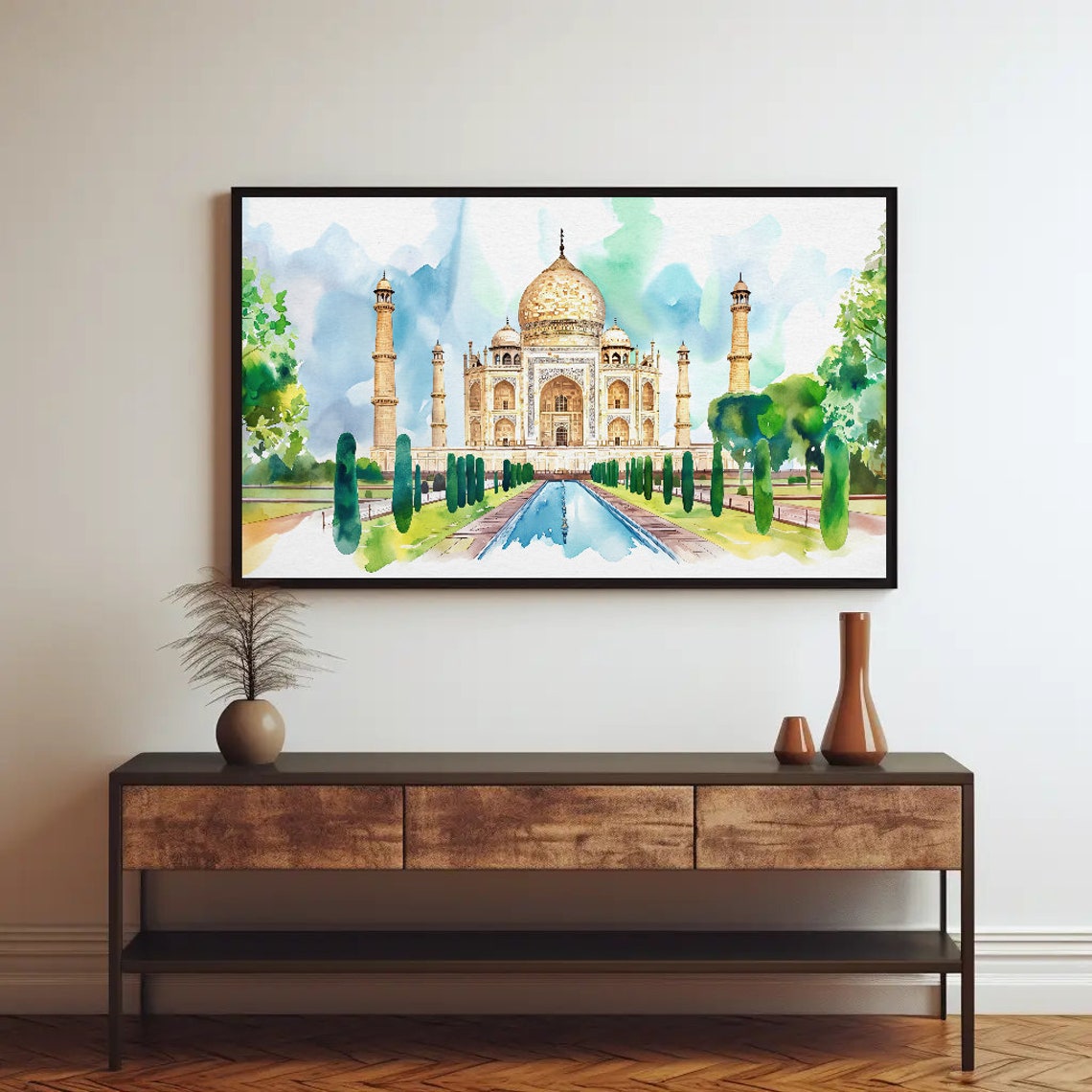 Taj Mahal with Reflecting Pool India Watercolor Landmark Poster - Image 2