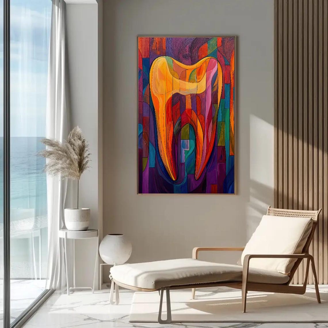 Abstract Tooth Rainbow Stained Glass Style Dental Clinic Office Poster - Image 3