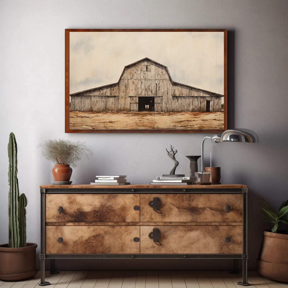Weathered Old Barn in a Field in Farmhouse Rustic Style Poster - Image 2