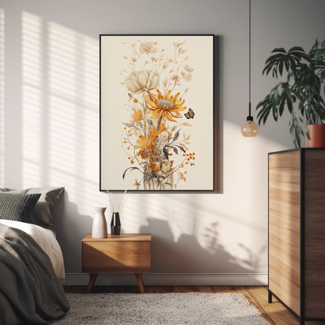 Boho Dried Flower Bouquet Warm Botanical Arrangement Art Poster - Image 4