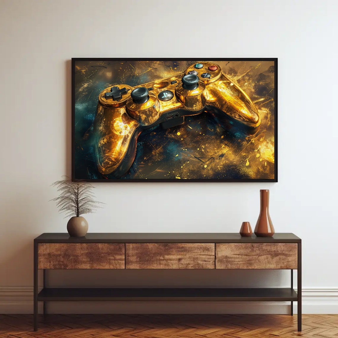 Golden Game Controller Luxury Style Gamer Room Decor Art Poster - Image 2