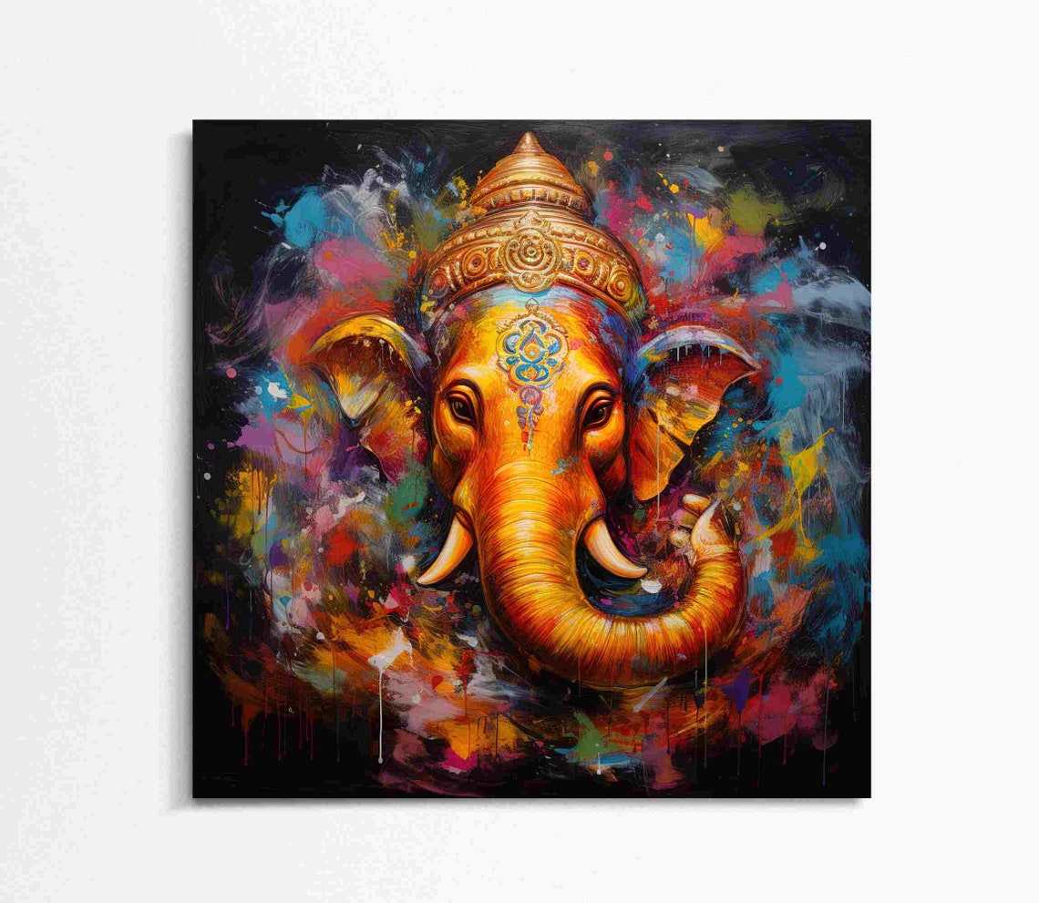 Psychedelic Ganesha Elephant Head Colorful Neon Splash Art Poster - Image 4