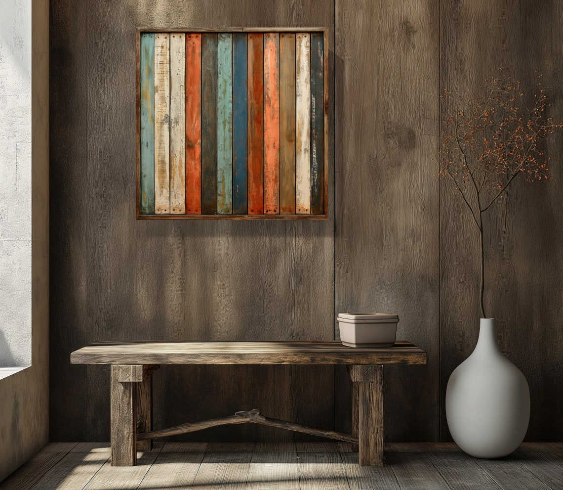 Rustic Multicolor Reclaimed Wood Plank Pattern Abstract Wall Poster - Image 4