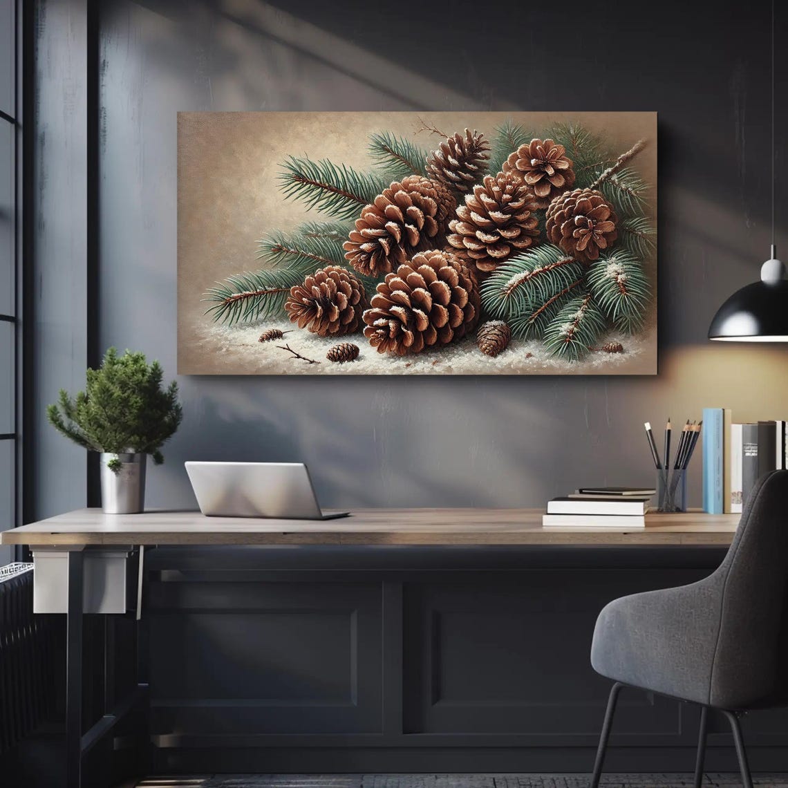 Vintage Pinecone And Fir Branches In Snow Still Life Art Poster - Image 4