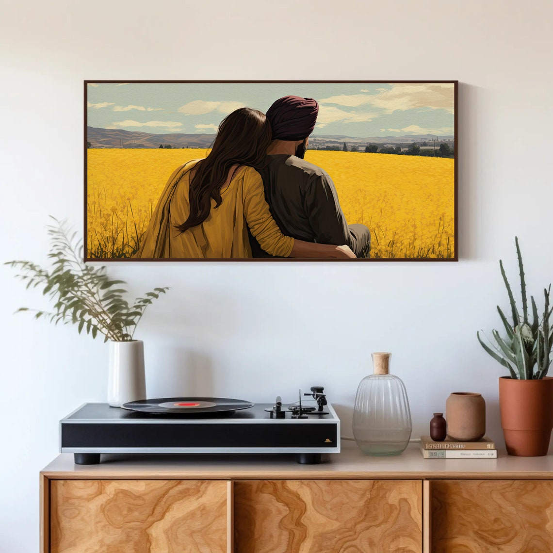 Punjabi Sikh Couple at Sarso Farm Yellow Mustard Field Art Print - Image 5