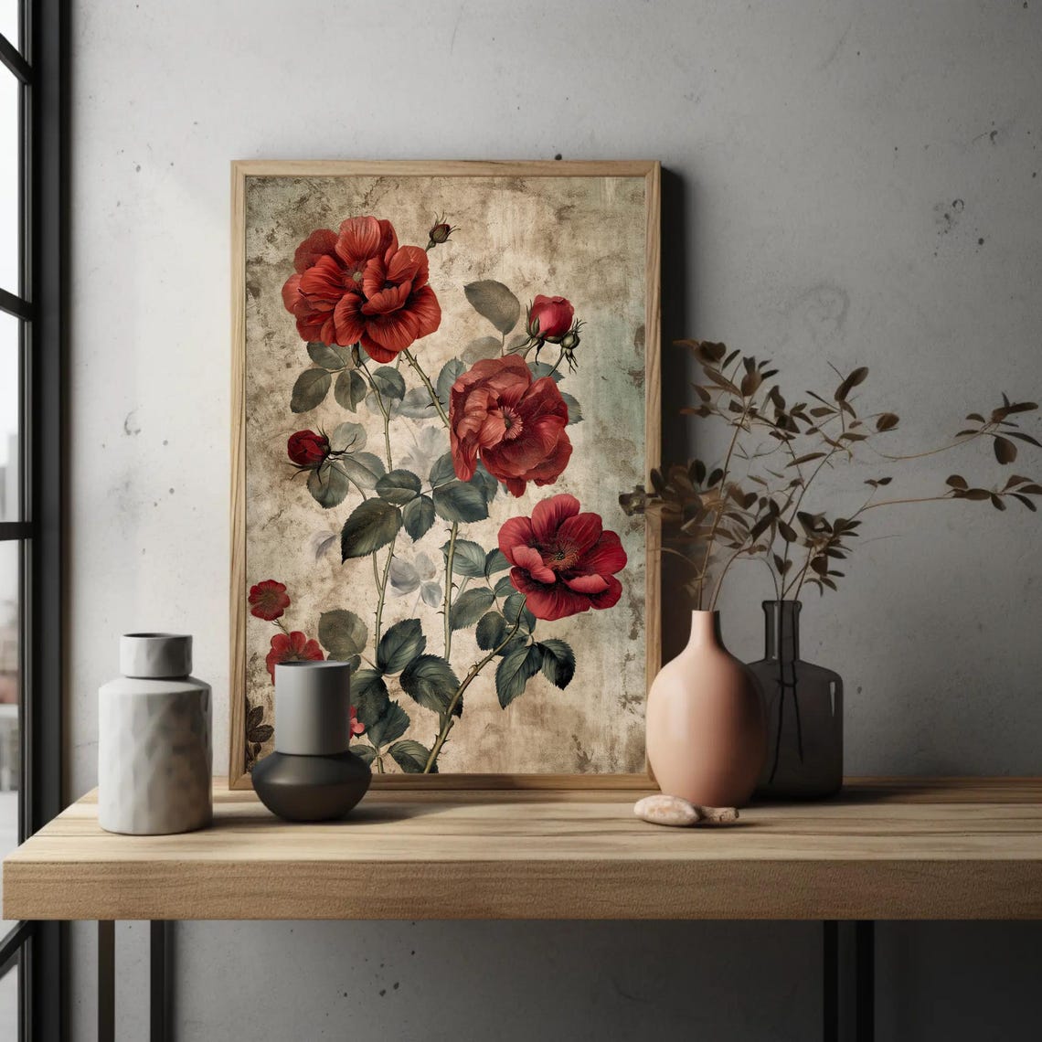 Vintage Red Roses Botanical Study On Aged Parchment Paper Poster - Image 5