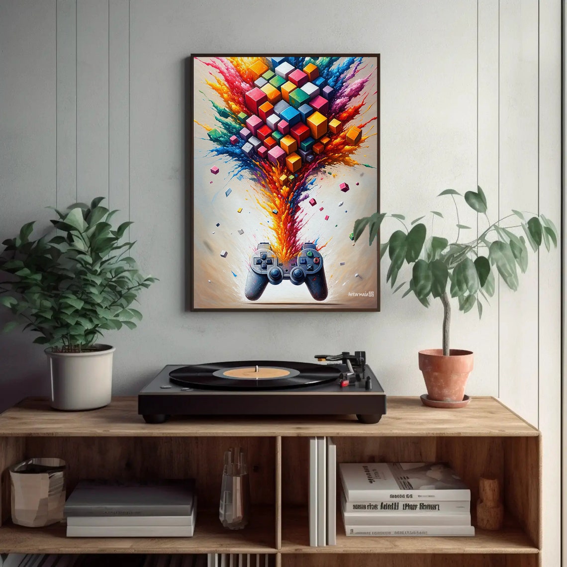 Pixel Cube Explosion Gaming Controller Colorful Game Room Poster - Image 4
