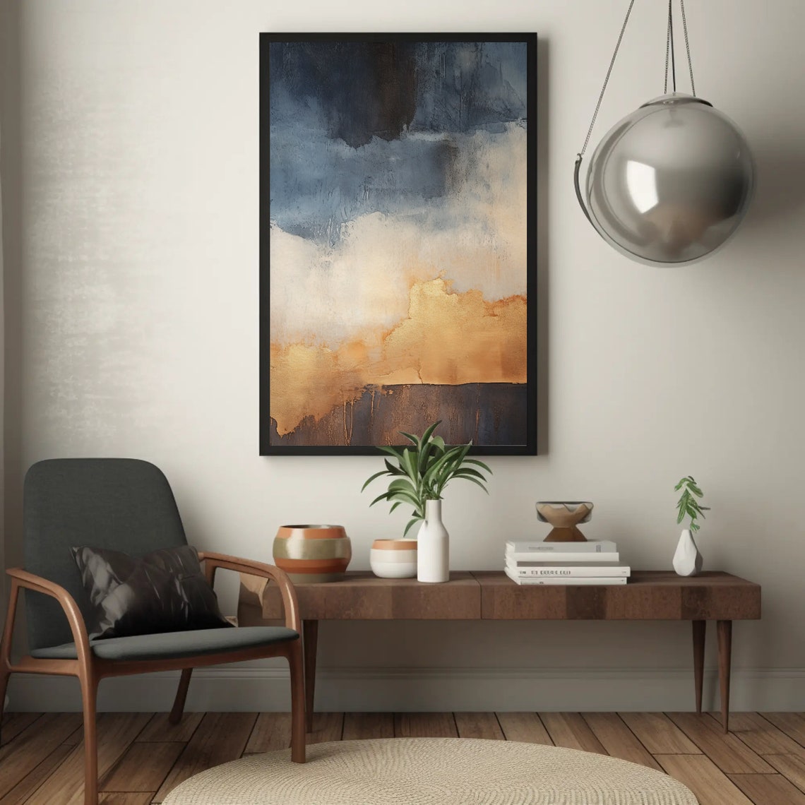 Brown Beige And Indigo Abstract Wash Modern Neutral Wall Poster - Image 5