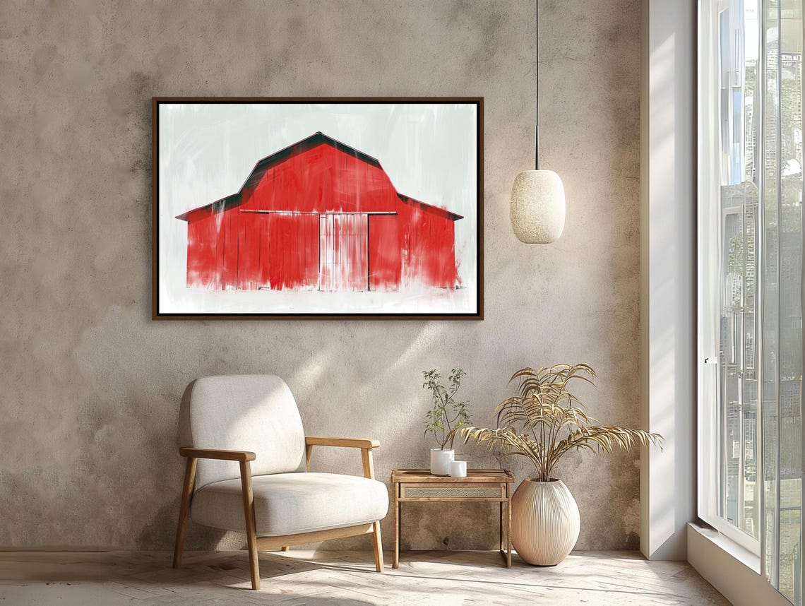 Bold Red Barn In Loose Abstract Brushwork Modern Farmhouse Poster - Image 4