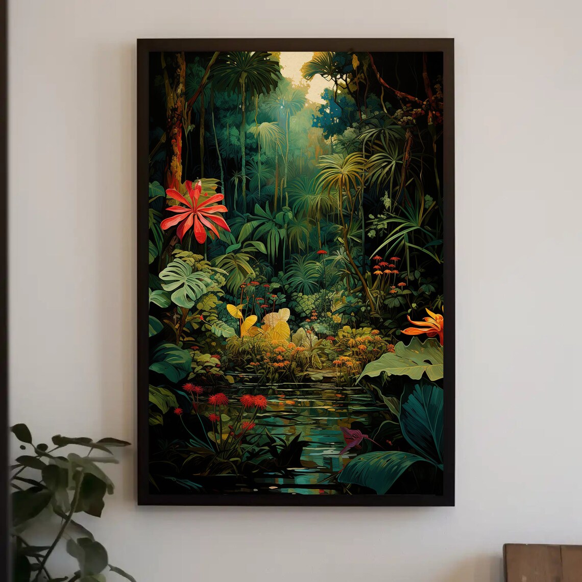 Tropical Jungle Green Forest Wall Art Print, Decor
