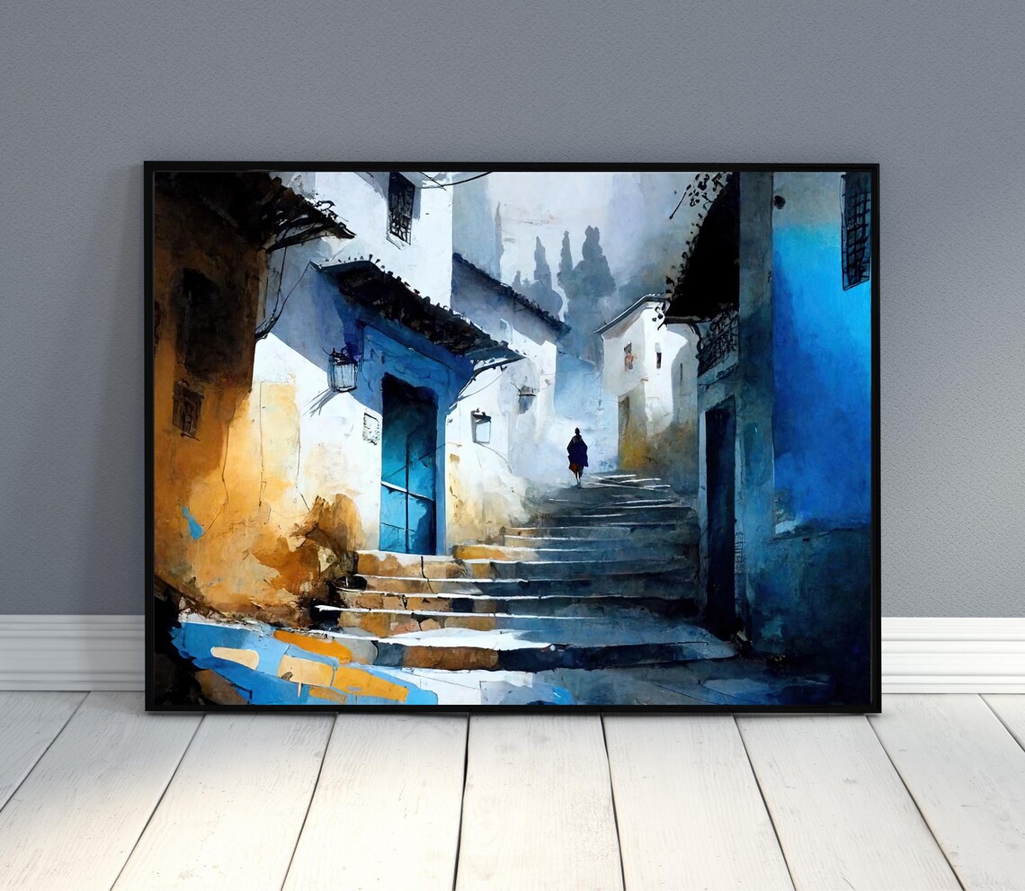 Chefchaouen Moroccan Travel Poster, Art Deco - Image 2