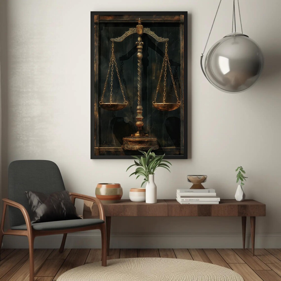Antique Brass Scales Of Justice Law Office Dark Decor Poster - Image 3