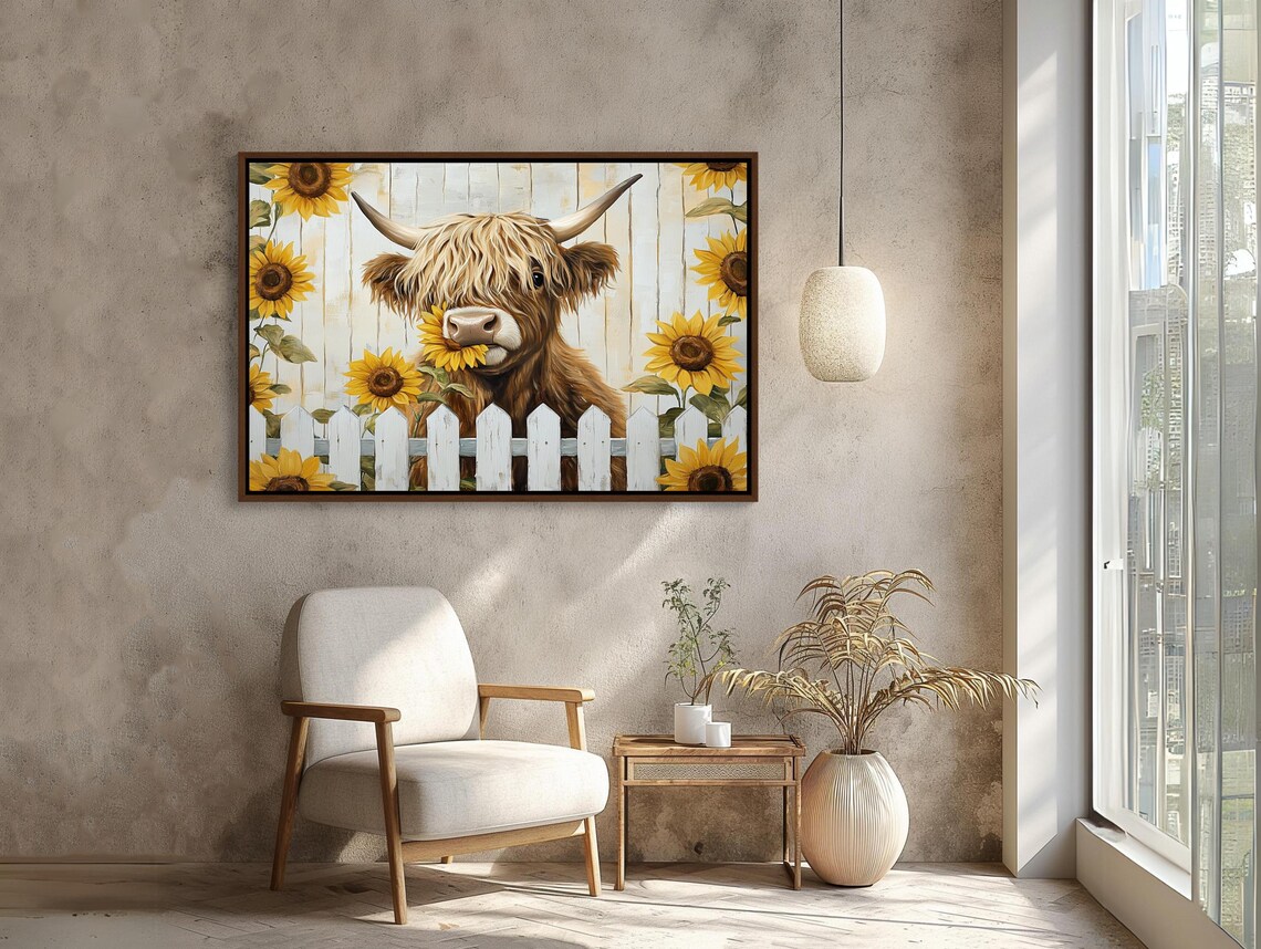 Highland Cow With Sunflowers, Rustic Farmhouse Art Print - Image 3
