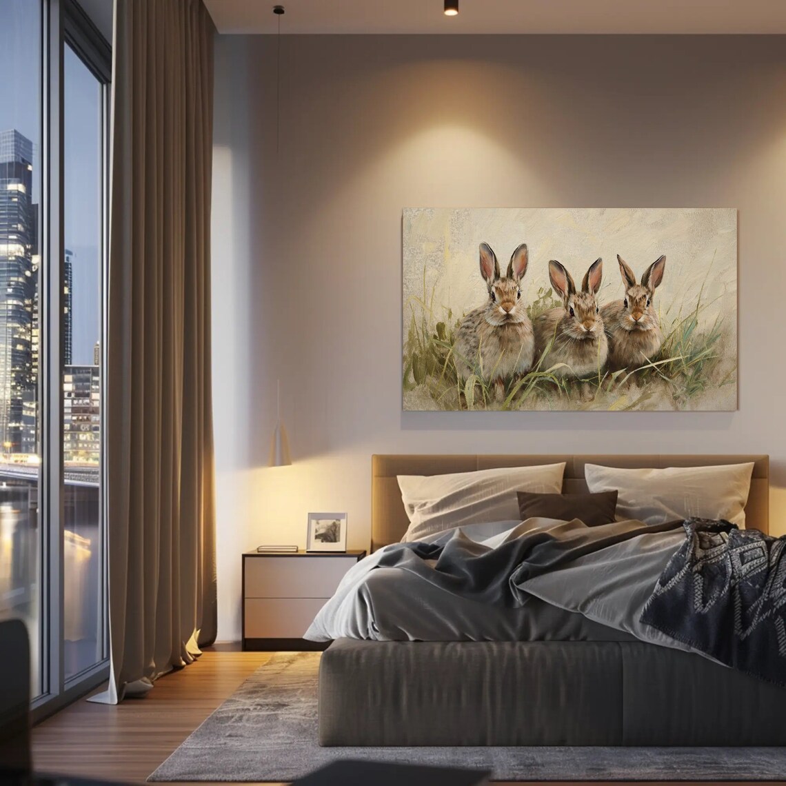 Easter Bunnies Vintage Oil Painting Art Print - Image 3