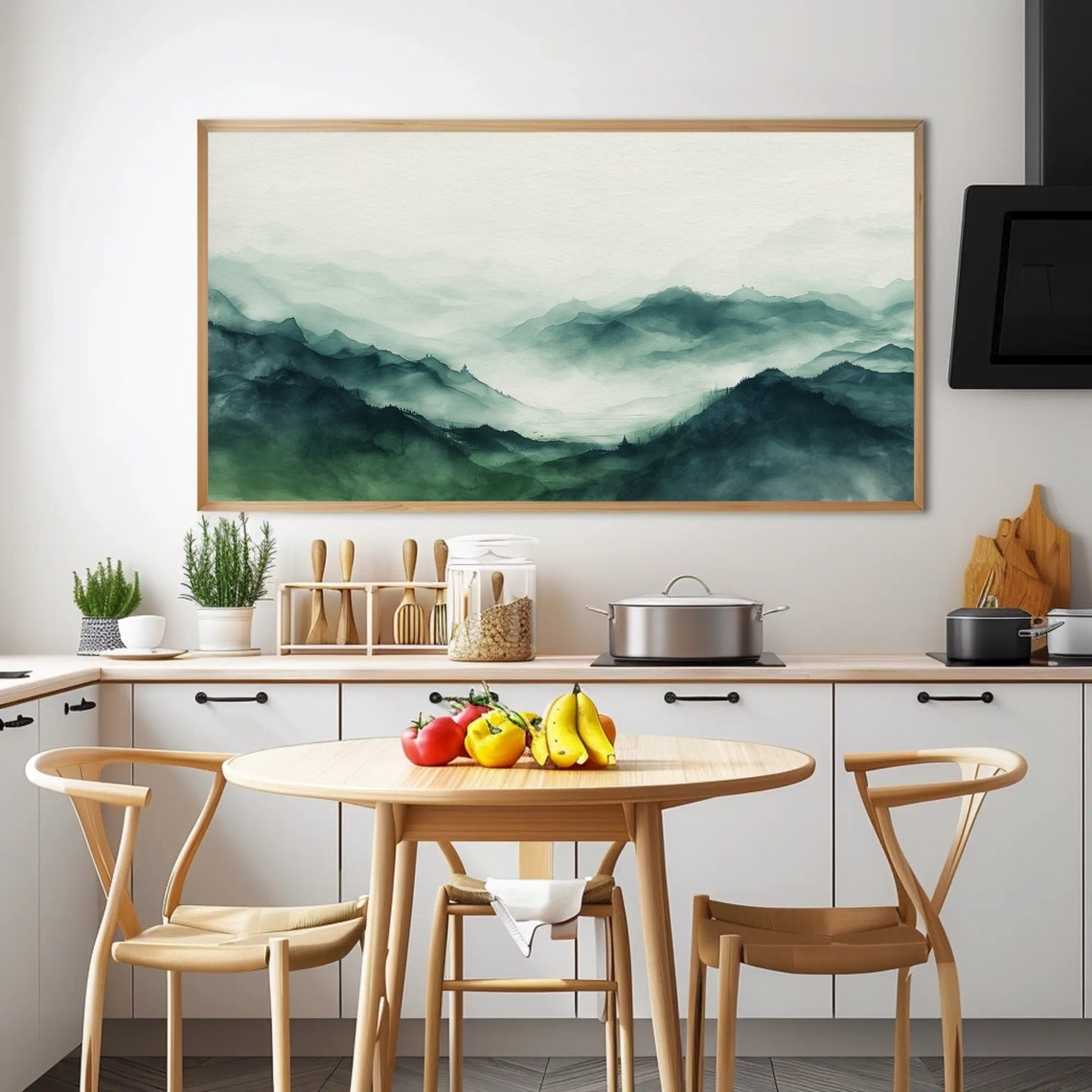 Misty Green Mountain Layers Soft Watercolor Landscape Art Poster - Image 2