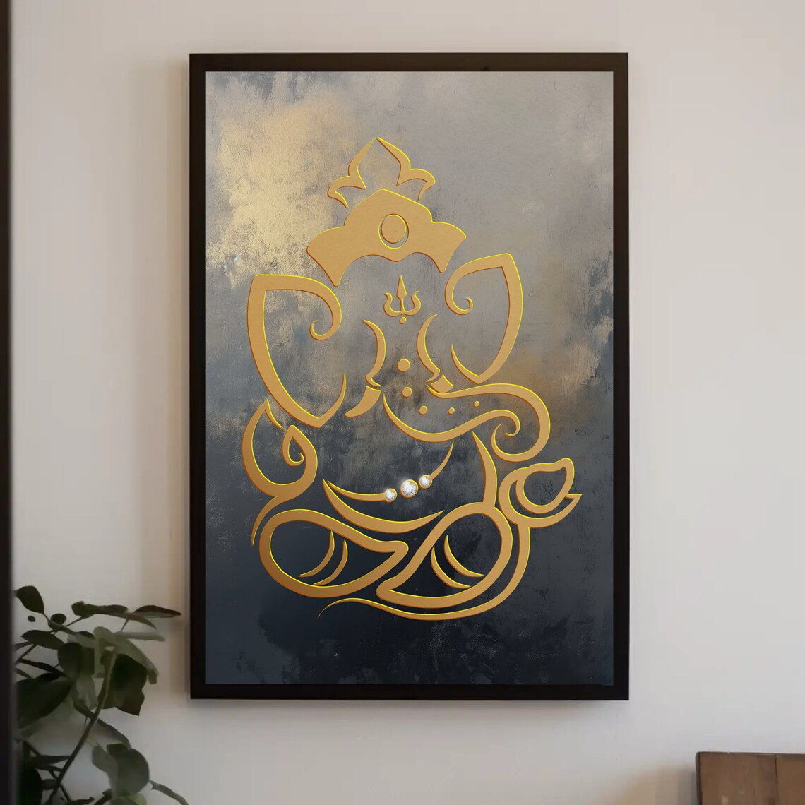 Golden Lord Ganesha Minimalist Line Art Spiritual Decor Poster