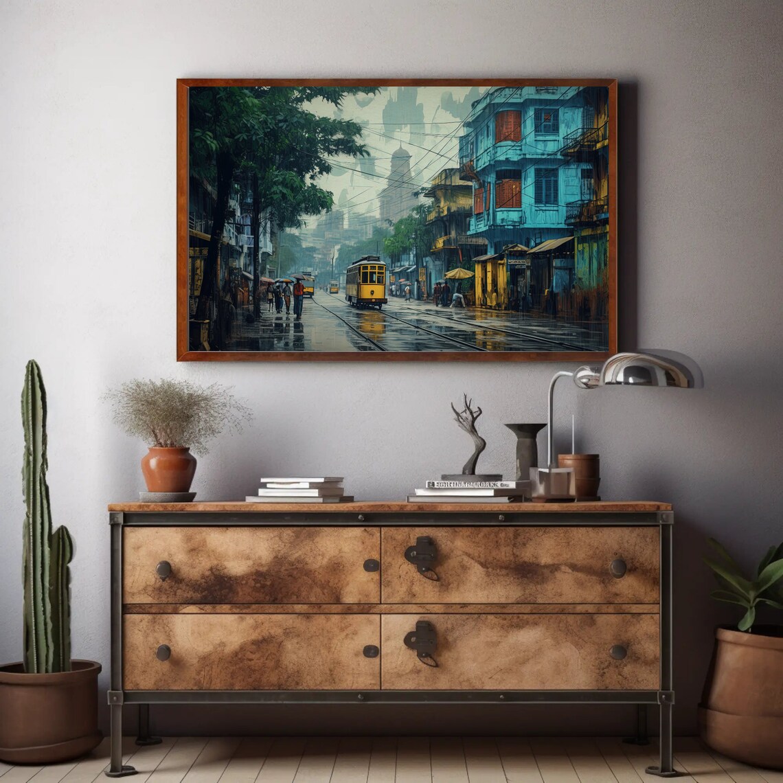 Kolkata Streets Oil Painting, India Travel Art Print - Image 2